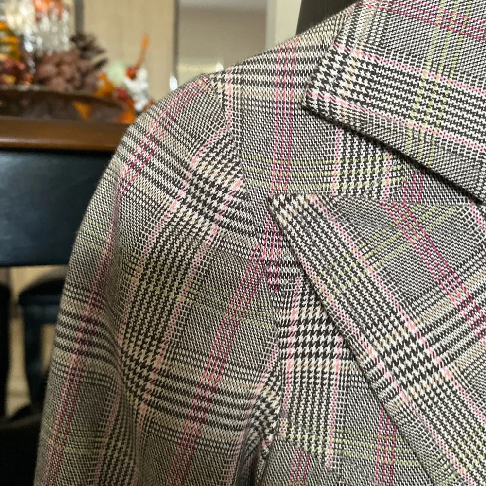 Vintage Y2K Rampage Plaid Lined Cropped Blazer 3/4 Sleeve Double Front Buttons M